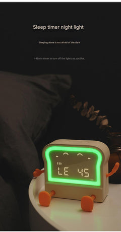 Adorable Toast-Shaped Digital Alarm Clock with Night Light & Phone Stand - Multifunctional Kids Clock(brown)