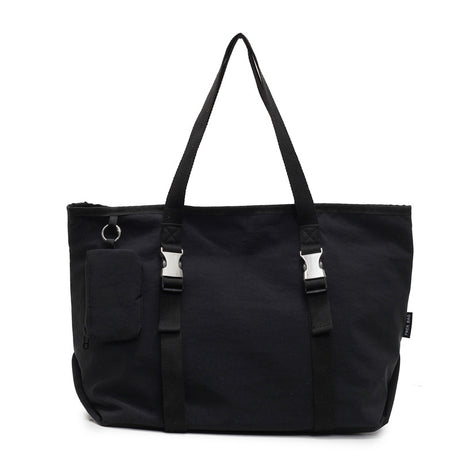 Black Women's Large Capacity Nylon Tote Bag - Stylish Casual Shoulder & Crossbody Bag with Detachable Pouch