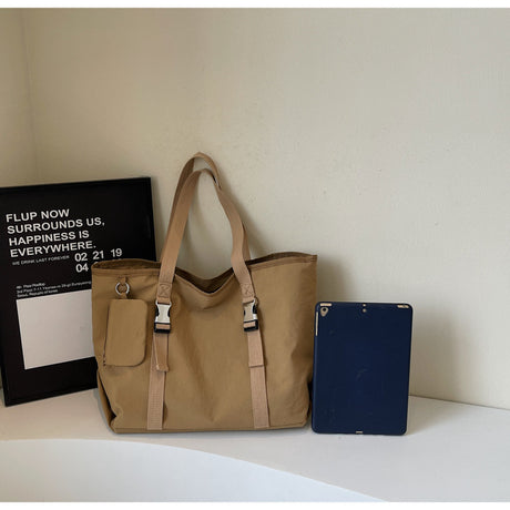Black Women's Large Capacity Nylon Tote Bag - Stylish Casual Shoulder & Crossbody Bag with Detachable Pouch