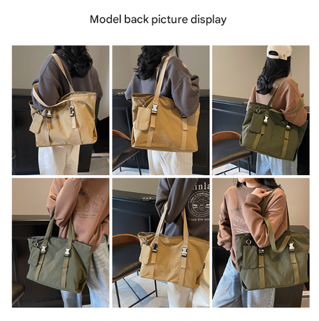 Black Women's Large Capacity Nylon Tote Bag - Stylish Casual Shoulder & Crossbody Bag with Detachable Pouch