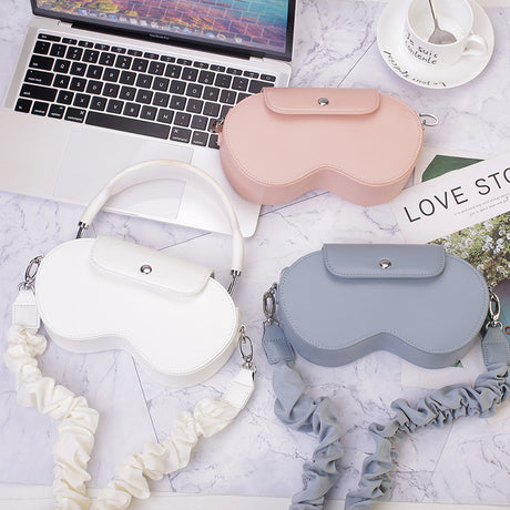 Blue Chic PU Leather Crossbody Storage Bag for Apple AirPods Max - Protective Case with Ruched Fabric Strap & Top Handle