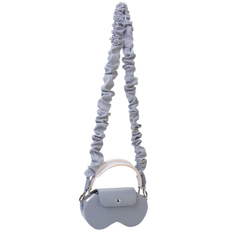 Blue Chic PU Leather Crossbody Storage Bag for Apple AirPods Max - Protective Case with Ruched Fabric Strap & Top Handle