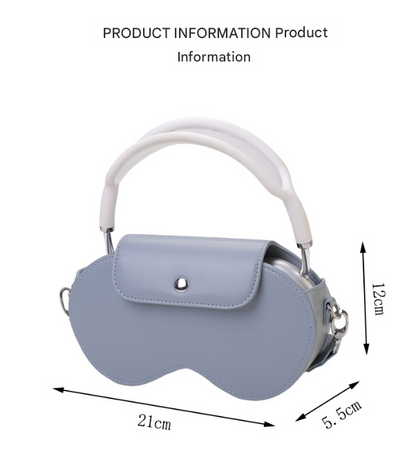 Blue Chic PU Leather Crossbody Storage Bag for Apple AirPods Max - Protective Case with Ruched Fabric Strap & Top Handle