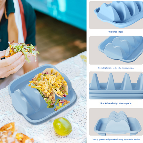 White Silicone Taco Holder Tray - Creative Non-Slip Corn Taco Serving Rack with 4 Compartments