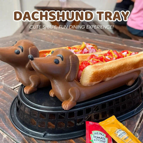 Light Brown Creative Dachshund Hot Dog Tray - Cute Dog-Shaped Sandwich Holder with 3D Decor