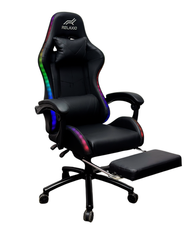 Gaming Chair With Headrest and Foot Rest LED Light - Blue