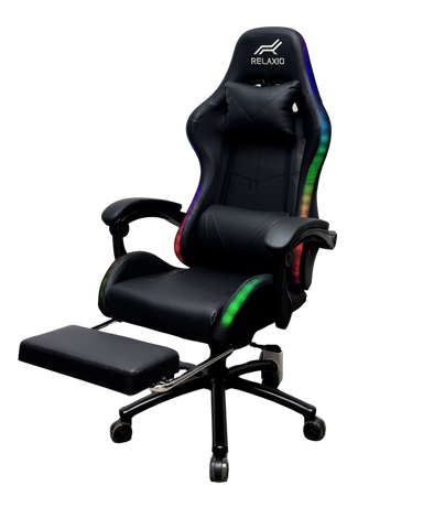 Gaming Chair With Headrest and Foot Rest LED Light - Blue