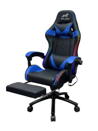Gaming Chair With Headrest and Foot Rest LED Light - Pink White