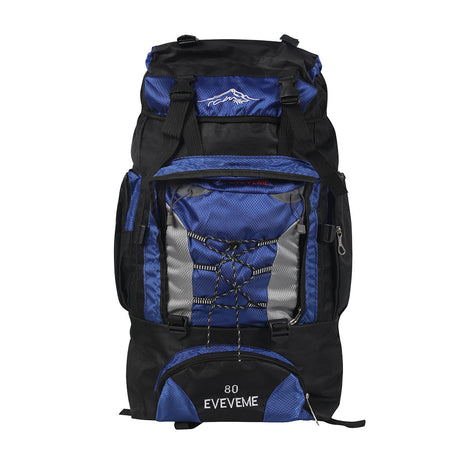 Blue 80L Large Waterproof Travel Backpack Camping Outdoor Hiking Luggage