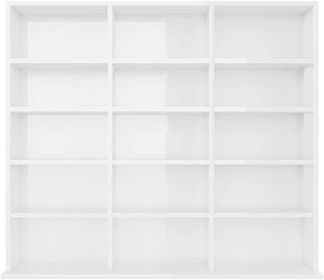 CD Cabinet Storage Rack Display Shelf Bookshelf Bookcase Stand Book Multimedia DVD Organiser Living Room Chipboard High Gloss White 102 x 23 x 89,5 cm High gloss white