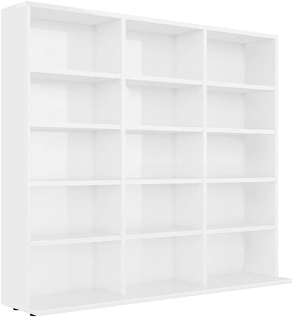 CD Cabinet Storage Rack Display Shelf Bookshelf Bookcase Stand Book Multimedia DVD Organiser Living Room Chipboard High Gloss White 102 x 23 x 89,5 cm High gloss white