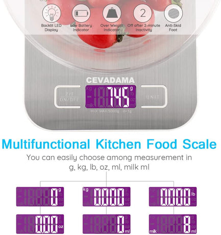 USB Rechargeable Baking Digital Scales 10kg/1g, Kitchen Scale for Food Cooking Coffee, Stainless Steel Anti-Fingerprint with Accuracy LCD Display