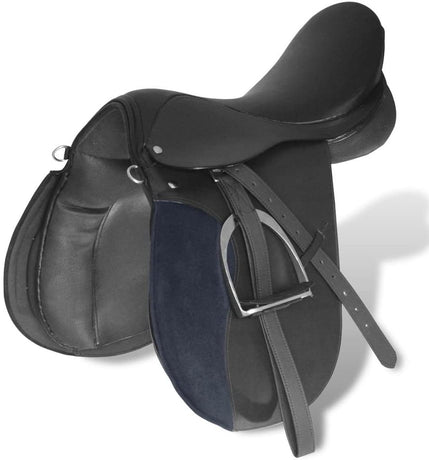Horse Riding Saddle Set Real Leather 5-in-1 Black/Brown Multi Sizes Black 7.1” (18 cm)
