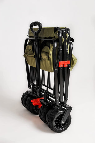 Heavy Duty Collapsible Folding Wagon Cart Trolly for Utility Outdoor Camping Garden Beach Picnic Shopping and Grocery Cart with All-Terrain Beach Wheels with Brakes and Adjustable Heavy Duty Handle and Drink Holder