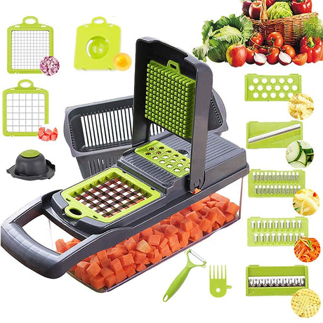 Vegetable Chopper,BRITOR Mandoline Slicer Cutter Chopper and Grater 14 in 1 Vegetable Slicer Potato Onion Chopper Veggie Chopper Dicer with Container (Gray)