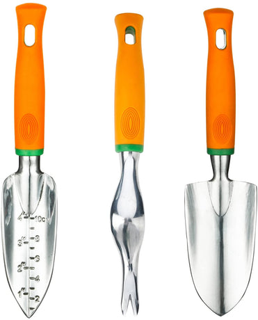 Garden Tool Set, 12 Piece Aluminum Hand Tool Kit, Garden Canvas Apron with Storage Pocket, Outdoor Tool, Heavy Duty Gardening Work Set with Ergonomic Handle, Gardening Tools for women men Orange 12PCS
