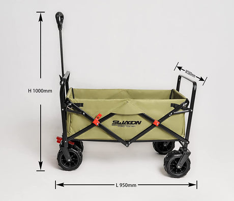Heavy Duty Collapsible Folding Wagon Cart Trolly for Utility Outdoor Camping Garden Beach Picnic Shopping and Grocery Cart with All-Terrain Beach Wheels with Brakes and Adjustable Heavy Duty Handle and Drink Holder
