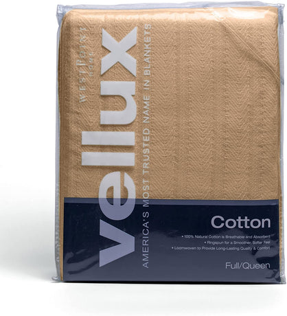 Cotton Woven Blanket by VELLUX - Natural, Cozy, Warm, Chevron Textured, Pet-Friendly, All-Seasons - Tan Twin 66 x 90 Twin (66 x 90 in) Tan