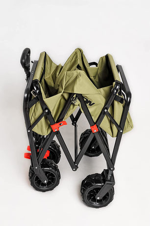 Heavy Duty Collapsible Folding Wagon Cart Trolly for Utility Outdoor Camping Garden Beach Picnic Shopping and Grocery Cart with All-Terrain Beach Wheels with Brakes and Adjustable Heavy Duty Handle and Drink Holder