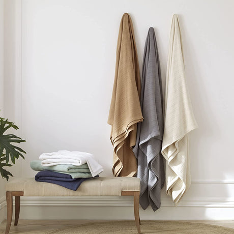 Cotton Woven Blanket by VELLUX - Natural, Cozy, Warm, Chevron Textured, Pet-Friendly, All-Seasons - Tan Twin 66 x 90 Twin (66 x 90 in) Tan