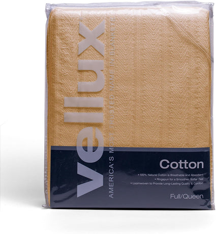 Cotton Woven Blanket by VELLUX - Natural, Cozy, Warm, Chevron Textured, Pet-Friendly, All-Seasons - Tan Twin 66 x 90 Twin (66 x 90 in) Tan