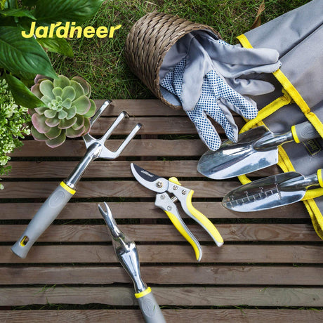 Jardineer Garden Tools Set, 8PCS Heavy Duty Garden Tool Kit with Outdoor Hand Tools, Garden Gloves and Storage Tote Bag, Gardening Tools Gifts for Women and Men 8 pcs gray