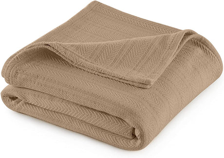 Cotton Woven Blanket by VELLUX - Natural, Cozy, Warm, Chevron Textured, Pet-Friendly, All-Seasons - Tan Twin 66 x 90 Twin (66 x 90 in) Tan
