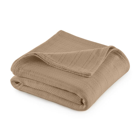 Cotton Woven Blanket by VELLUX - Natural, Cozy, Warm, Chevron Textured, Pet-Friendly, All-Seasons - Tan Twin 66 x 90 Twin (66 x 90 in) Tan