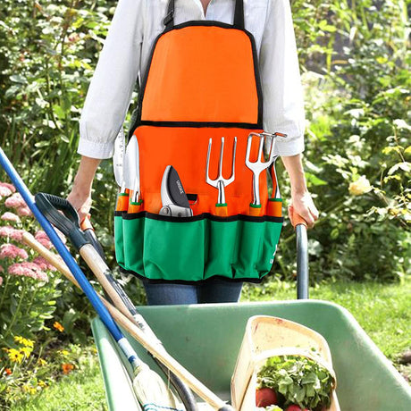 Garden Tool Set, 12 Piece Aluminum Hand Tool Kit, Garden Canvas Apron with Storage Pocket, Outdoor Tool, Heavy Duty Gardening Work Set with Ergonomic Handle, Gardening Tools for women men Orange 12PCS