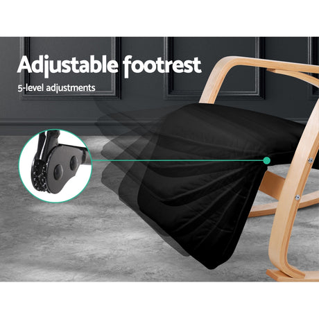 Artiss Fabric Rocking Armchair with Adjustable Footrest - Black