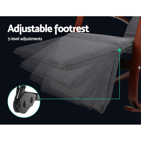 Artiss Fabric Rocking Armchair with Adjustable Footrest - Charcoal