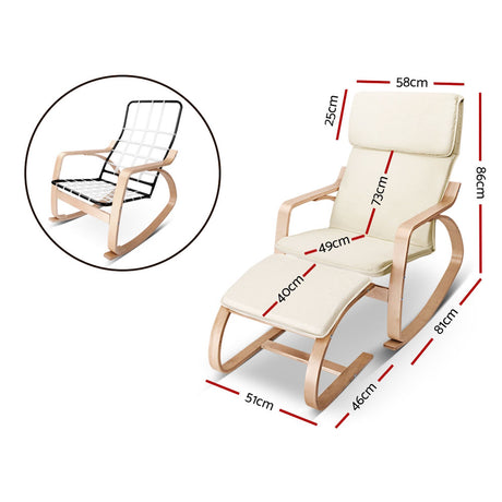 Artiss Wooden Armchair with Foot Stool - Beige