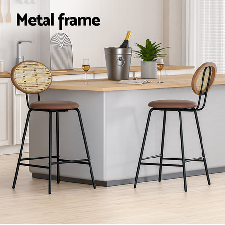 Artiss Bar Stools Kitchen Stool Metal Counter Dining Chair Rattan Barstools x2