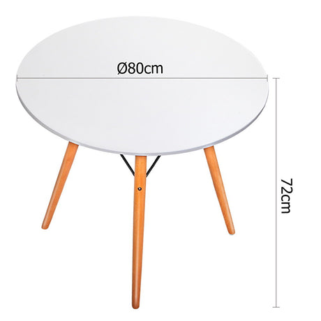 Artiss Round Dining Table 4 Seater 80cm White Replica Eames DSW Cafe Kitchen Retro Timber Wood MDF Tables