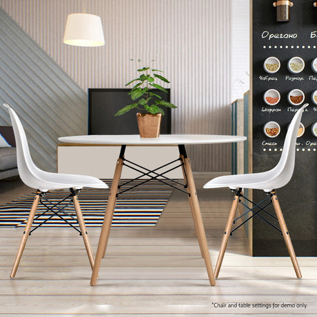 Artiss Round Dining Table 4 Seater 80cm White Replica Eames DSW Cafe Kitchen Retro Timber Wood MDF Tables