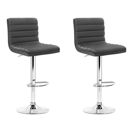 Artiss Set of 2 PU Leather Lined Pattern Bar Stools- Grey and Chrome