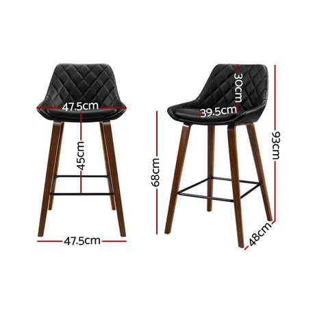 Artiss Set of 2 Bar Stools Bentwood PU Leather Diamond Pleat - Black