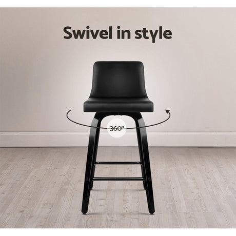 Artiss Set of 2 Wooden PU Leather Bar Stool - Black