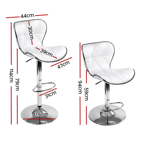 Artiss Set of 2 PU Leather Patterned Bar Stools - White and Chrome