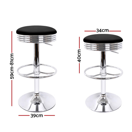 Artiss Set of 2 PU Leather Backless Bar Stools - Black