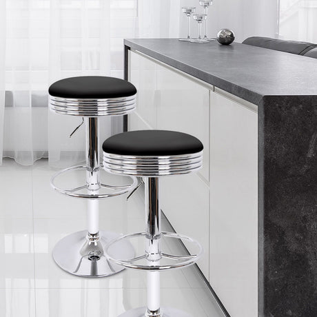 Artiss Set of 2 PU Leather Backless Bar Stools - Black