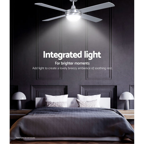 Devanti 52'' Ceiling Fan w/Light w/Remote Timer - Silver
