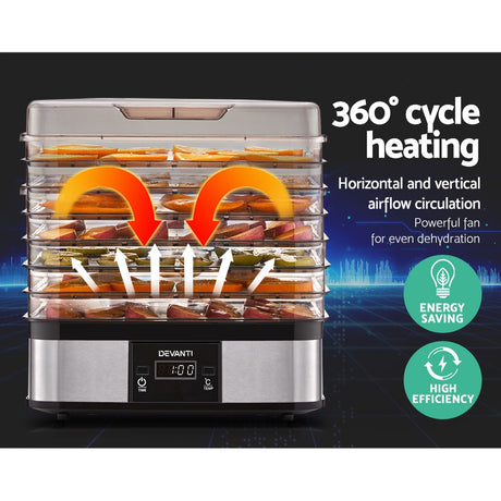 Devanti Food Dehydrator with 5 Trays - Silver