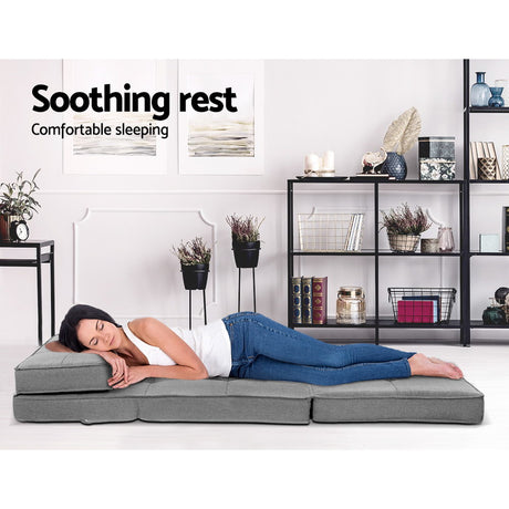 Artiss Lounge Sofa Floor Couch Chaise Chair Recliner Futon Linen Folding Grey