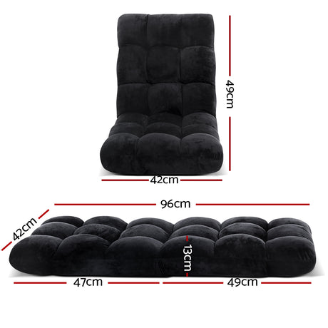 Artiss Lounge Sofa Floor Recliner Futon Chaise Folding Couch Black