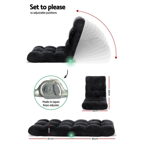 Artiss Lounge Sofa Floor Recliner Futon Chaise Folding Couch Black