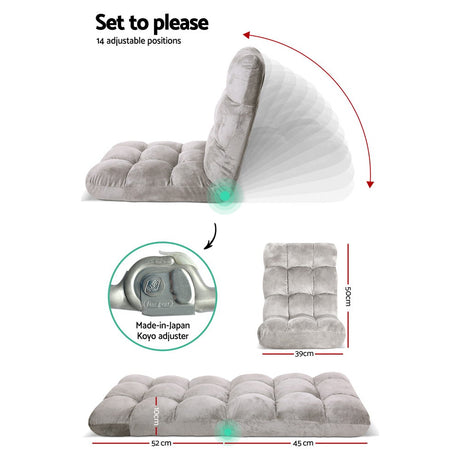Artiss Lounge Sofa Floor Recliner Futon Chaise Folding Couch Grey
