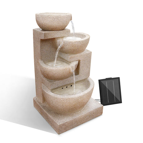 Gardeon 4 Tier Solar Powered Water Fountain with Light - Sand Beige