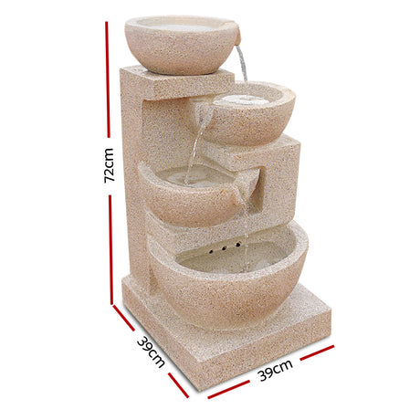 Gardeon 4 Tier Solar Powered Water Fountain with Light - Sand Beige
