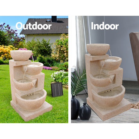 Gardeon 4 Tier Solar Powered Water Fountain with Light - Sand Beige